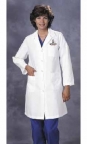 Female Belted Back Lab Coat including Queens College Embroidered Logo